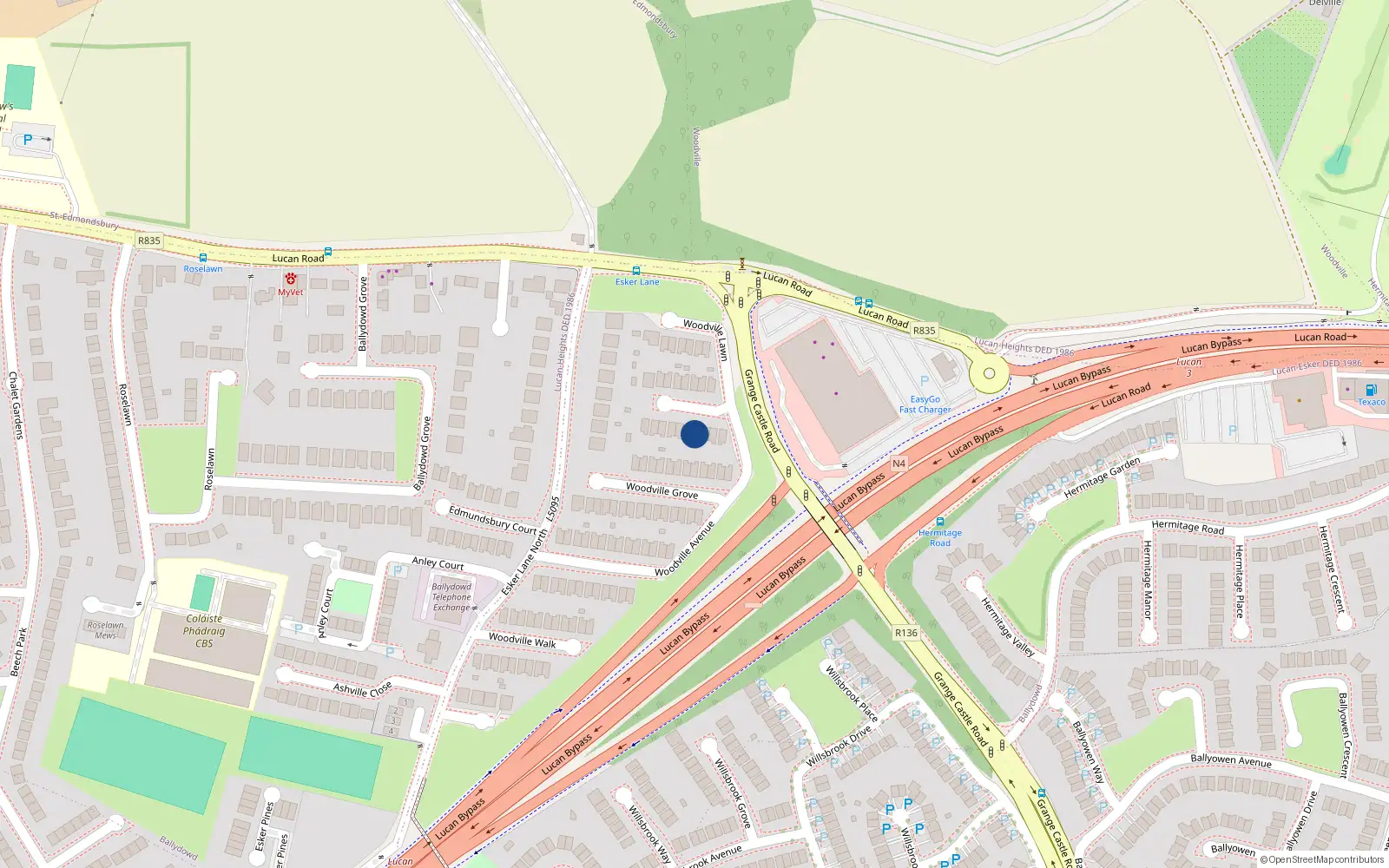 Overhead map showing the location of 7 Woodville Close, Lucan