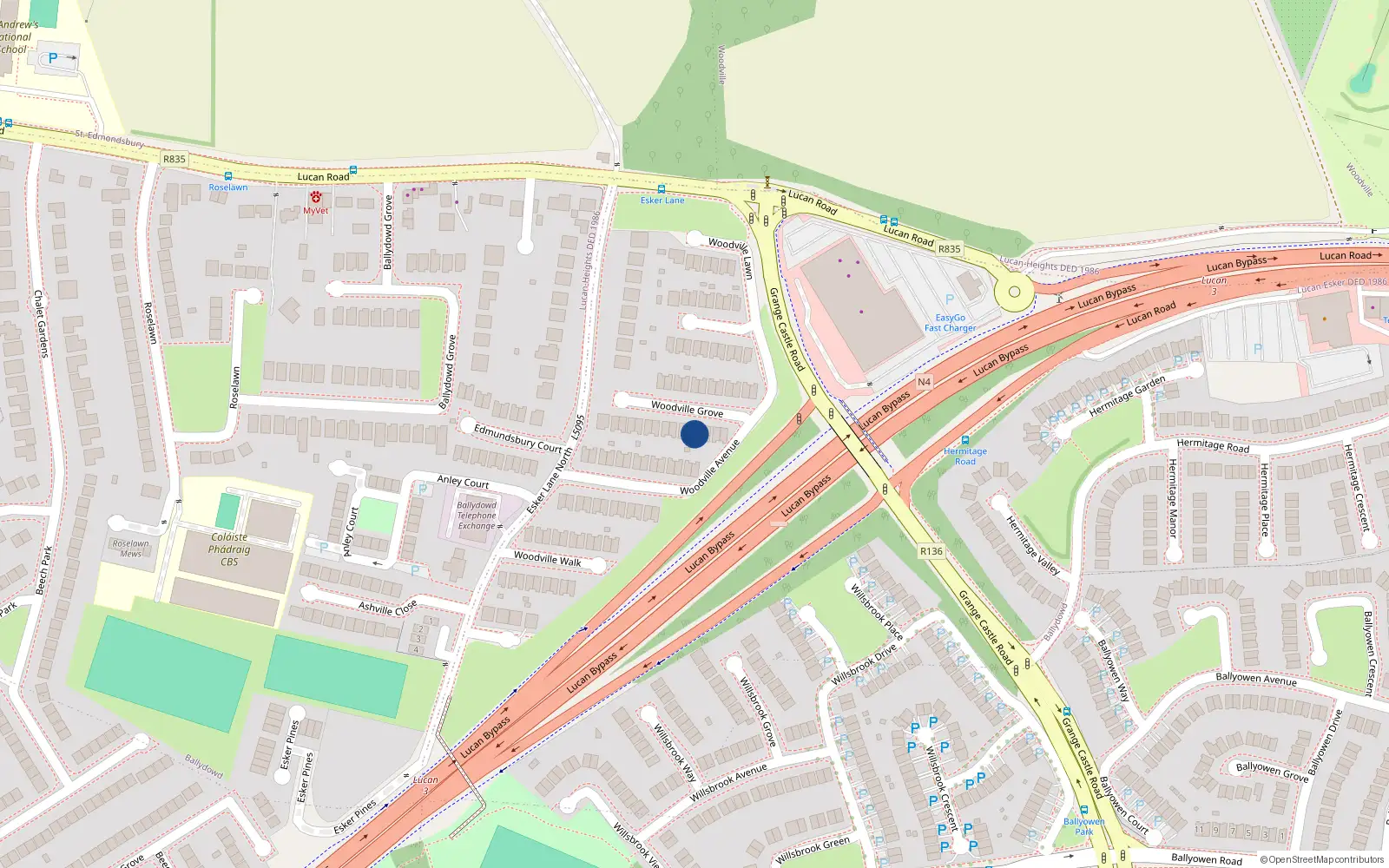 Overhead map showing the location of 7 Woodville Grove, Woodville Downs, Lucan