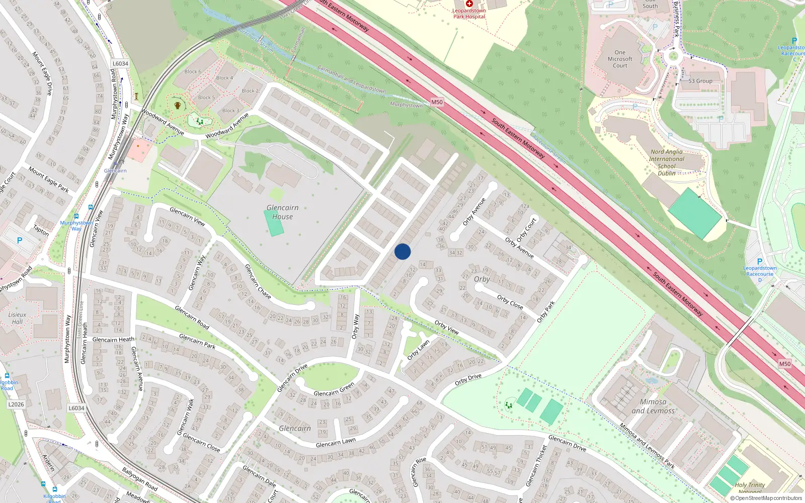 Overhead map showing the location of 7 Woodward Heath, Leopardstown