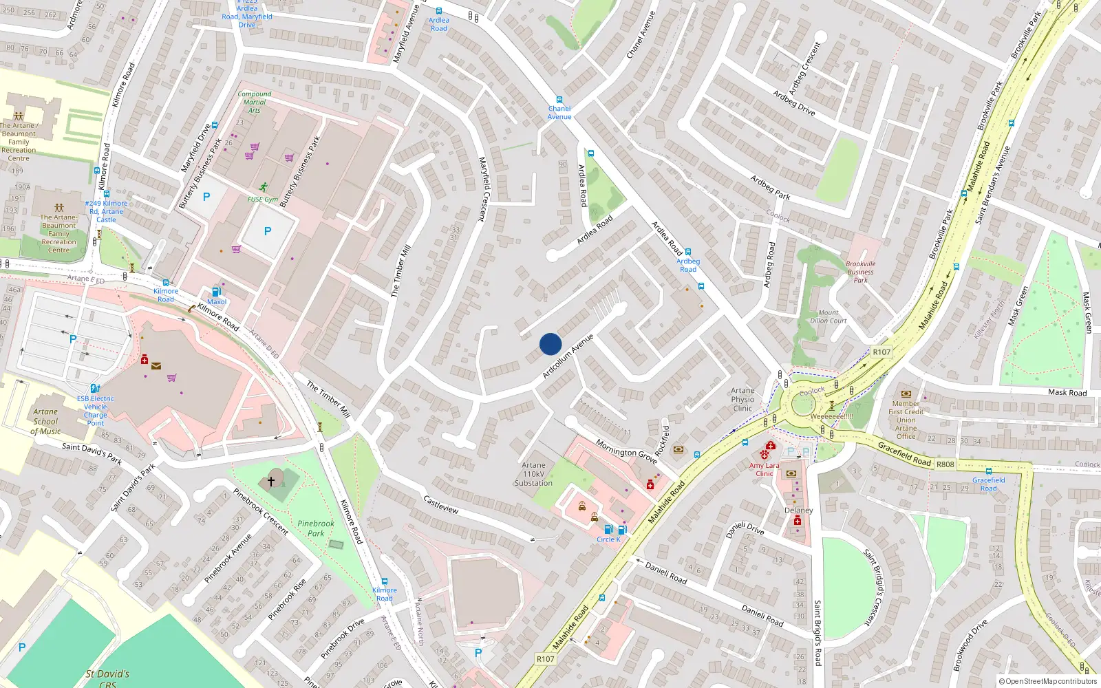 Overhead map showing the location of 70 Ardcollum Avenue, Dublin 5