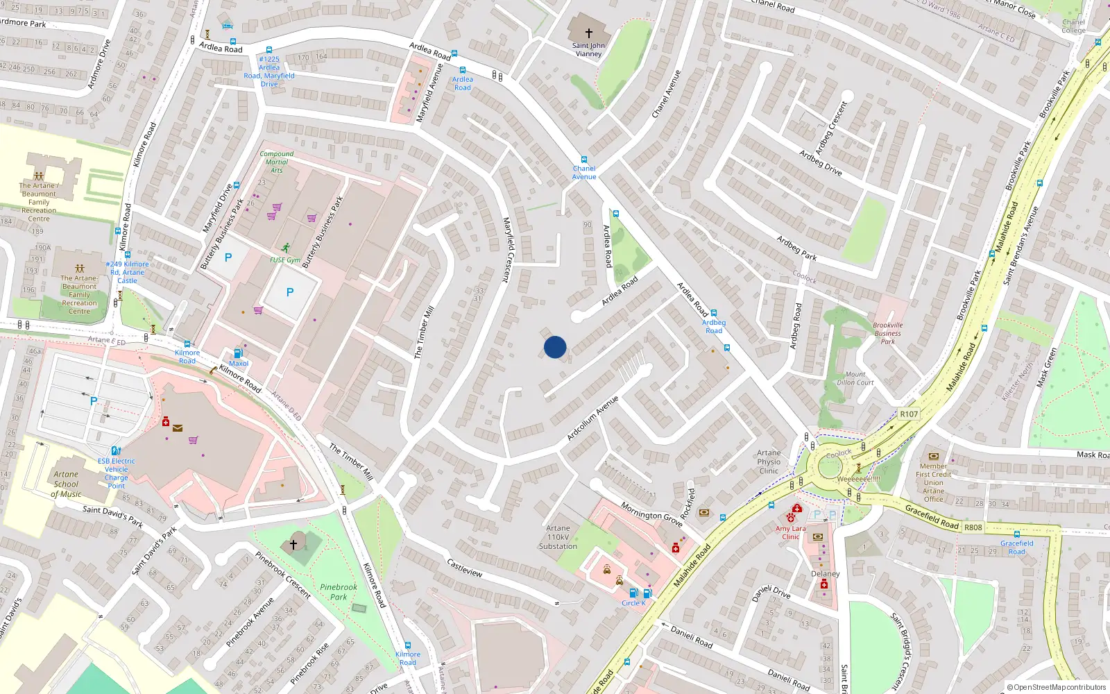 Overhead map showing the location of 70 Ardlea Road, Dublin 5
