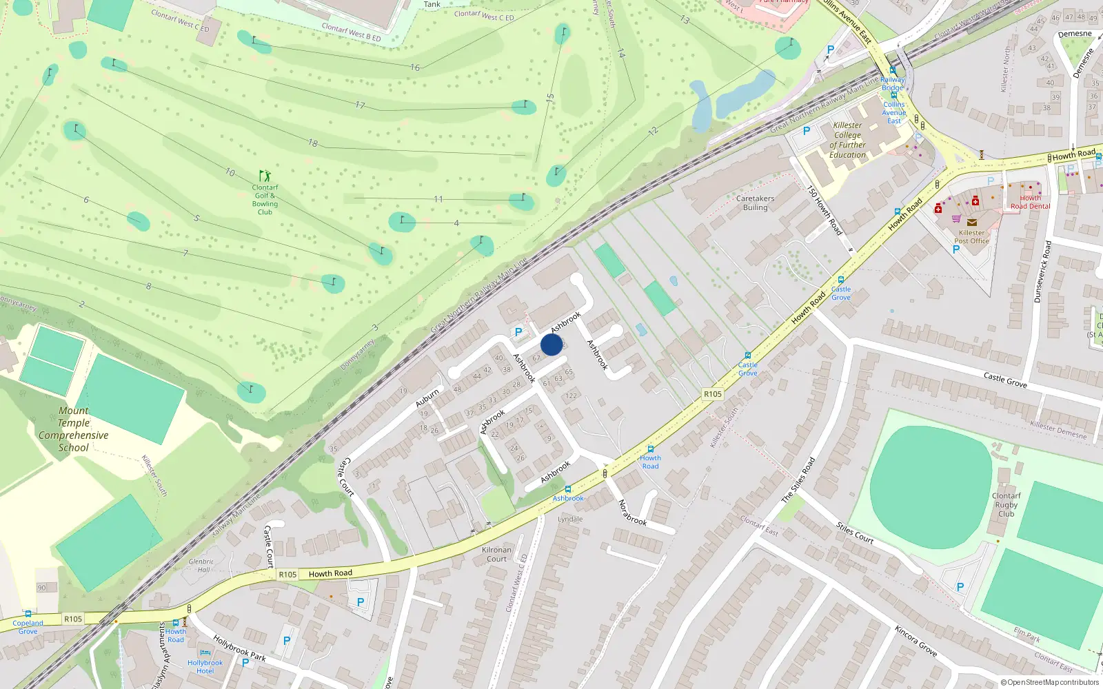 Overhead map showing the location of 70 Ashbrook, Dublin 3