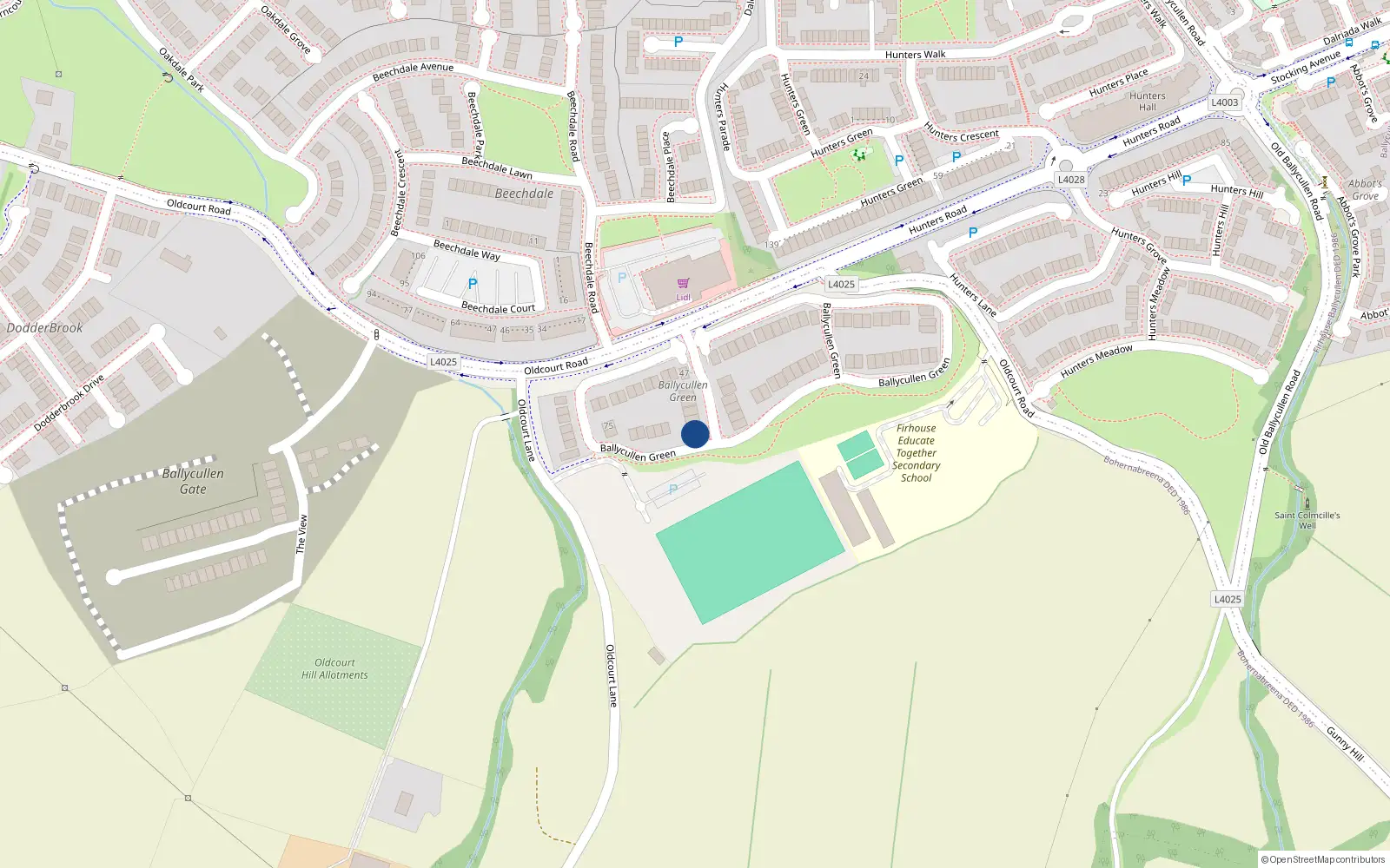 Overhead map showing the location of 70 Ballycullen Green, Dublin 24