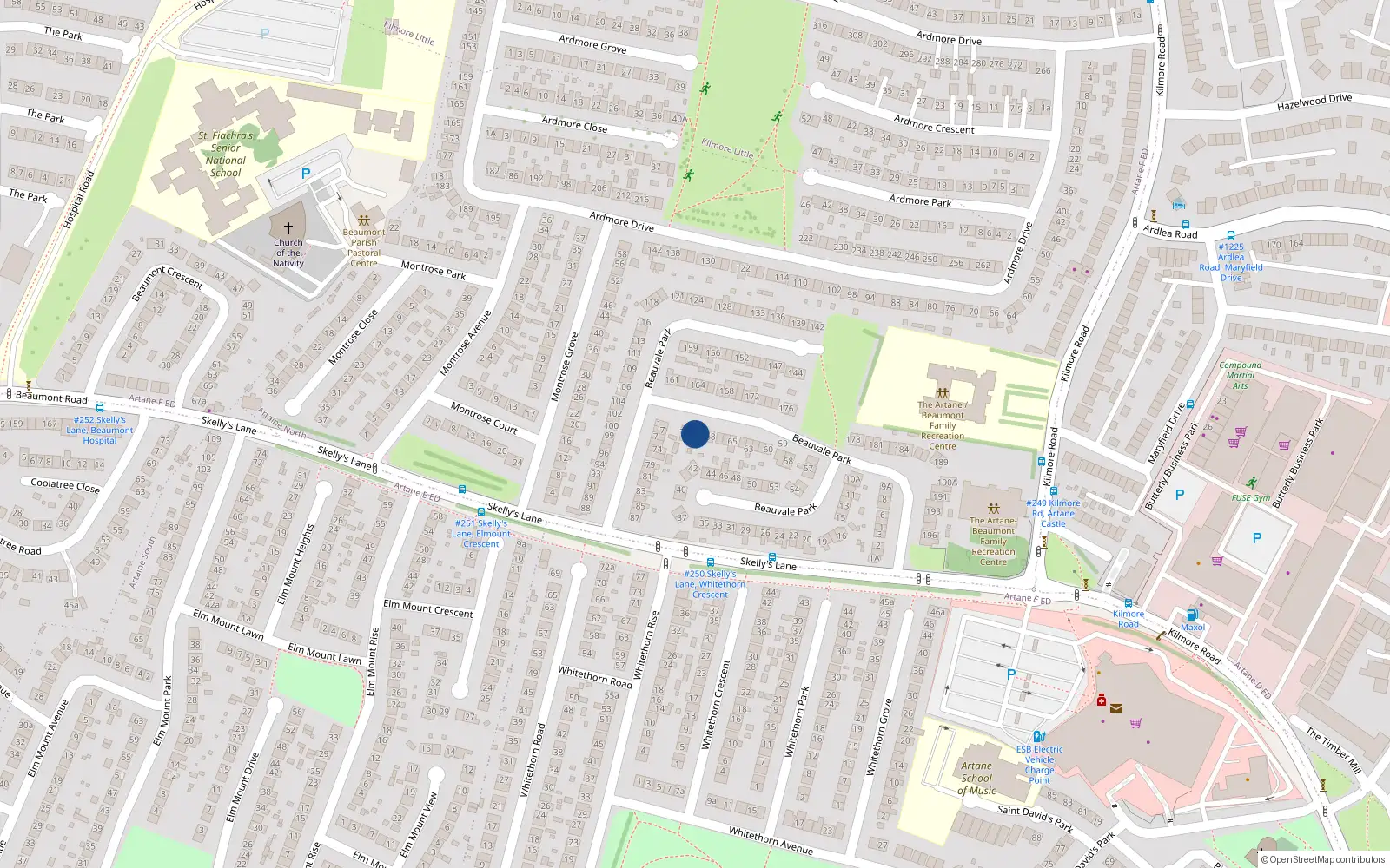 Overhead map showing the location of 70 Beauvale Park, Dublin 5