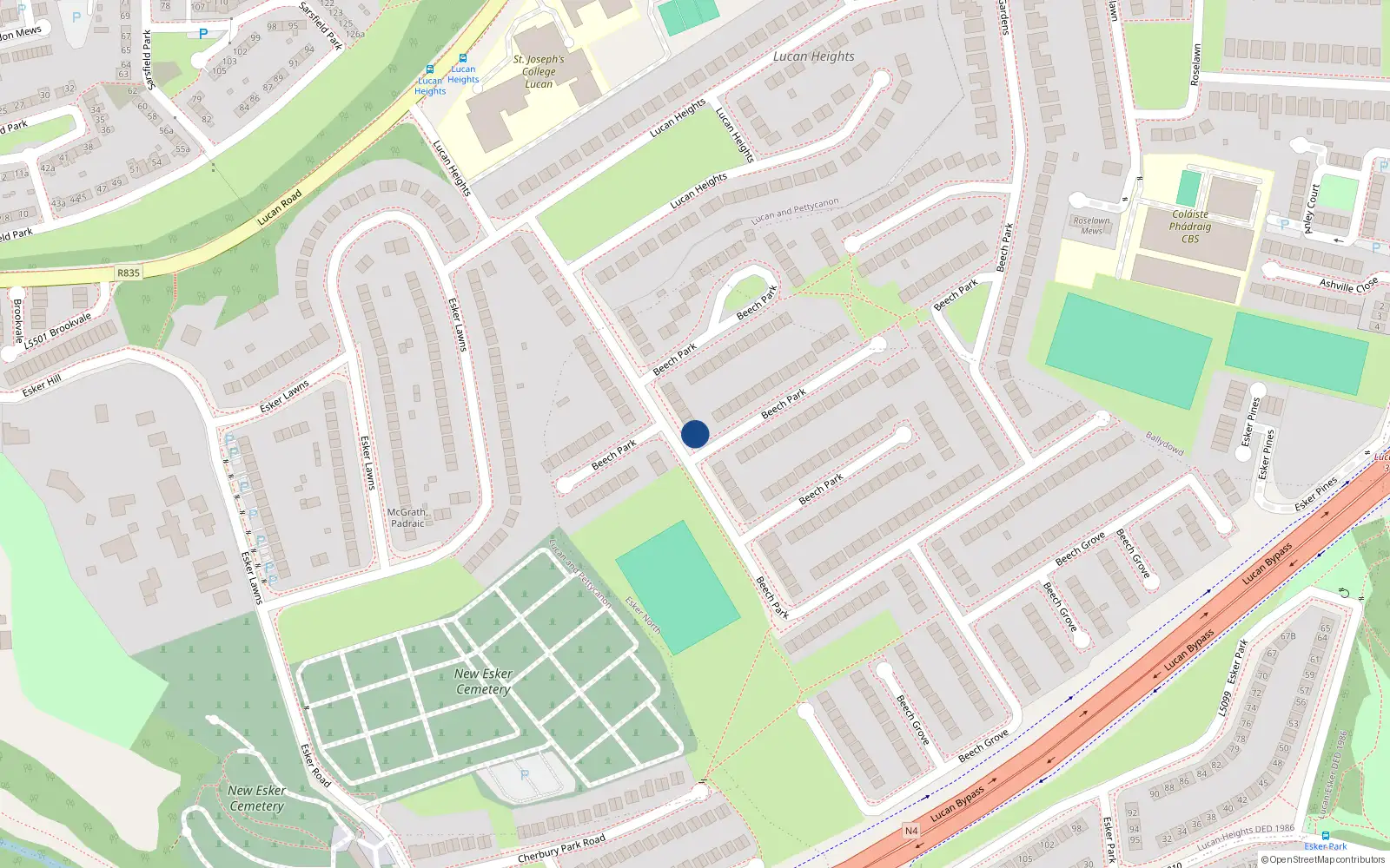Overhead map showing the location of 70 Beech Park, Lucan, Dublin