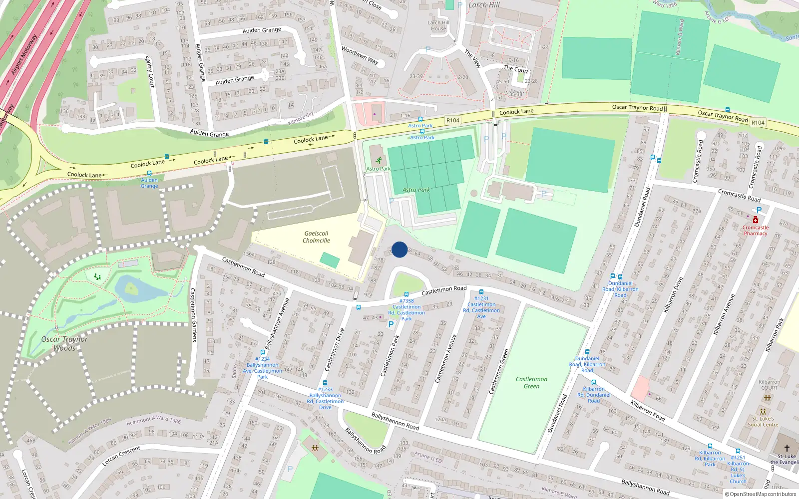 Overhead map showing the location of 70 Castletimon Road, Kilmore West, Dublin 5