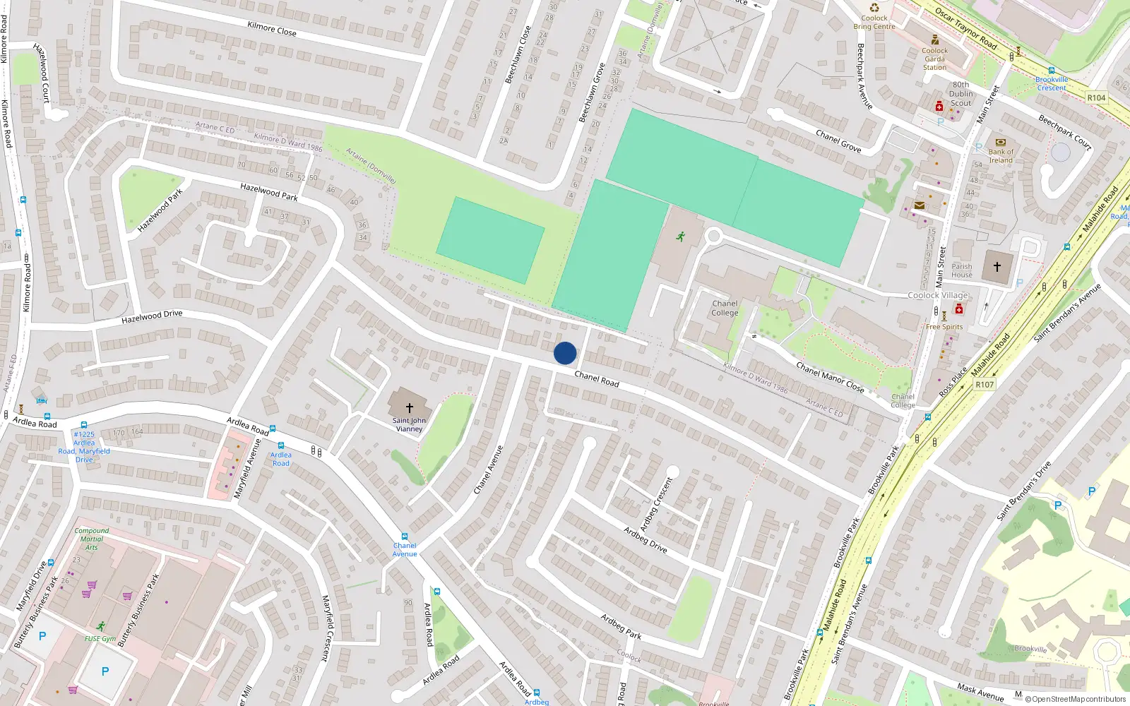 Overhead map showing the location of 70 Chanel Road, Dublin 5