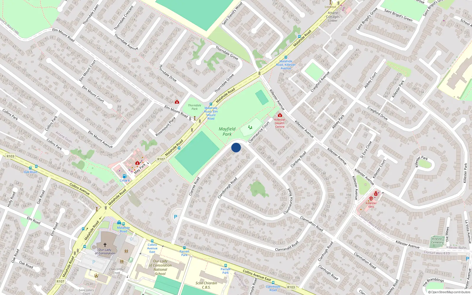 Overhead map showing the location of 70 Clanree Road, Dublin 5, Dublin