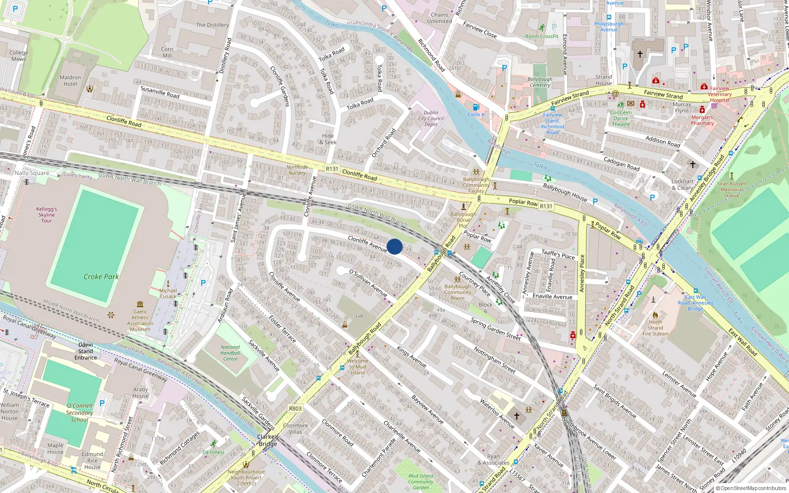 Overhead map showing the location of 70 Clonliffe Avenue, Dublin 3, Dublin