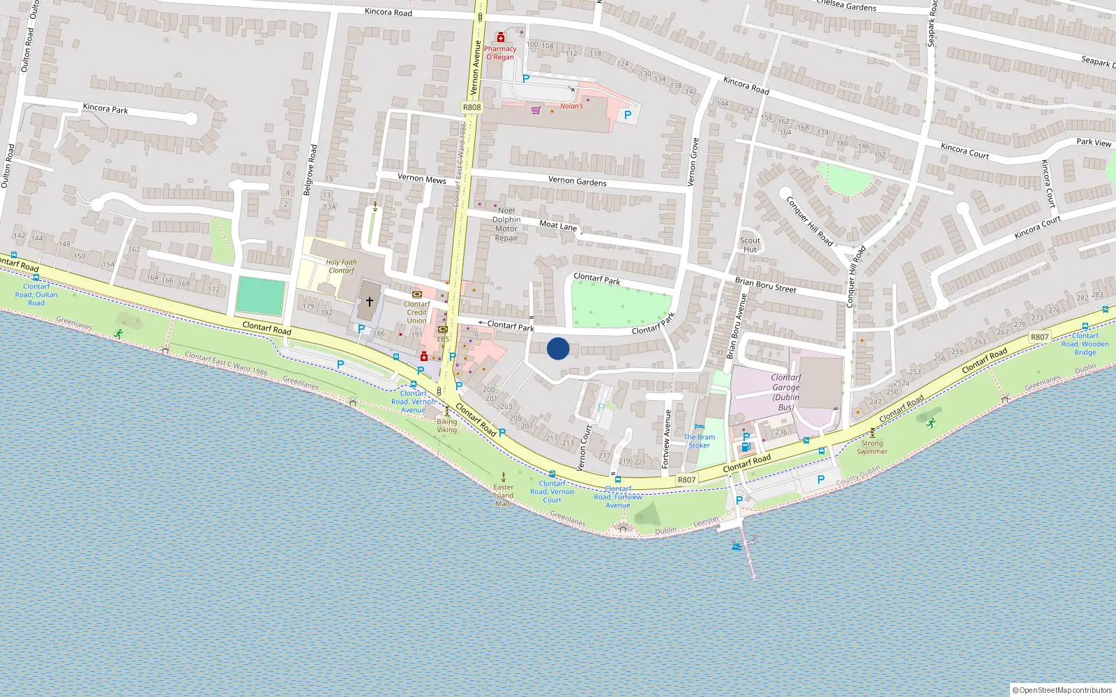 Overhead map showing the location of 70 Clontarf Park, Dublin 3