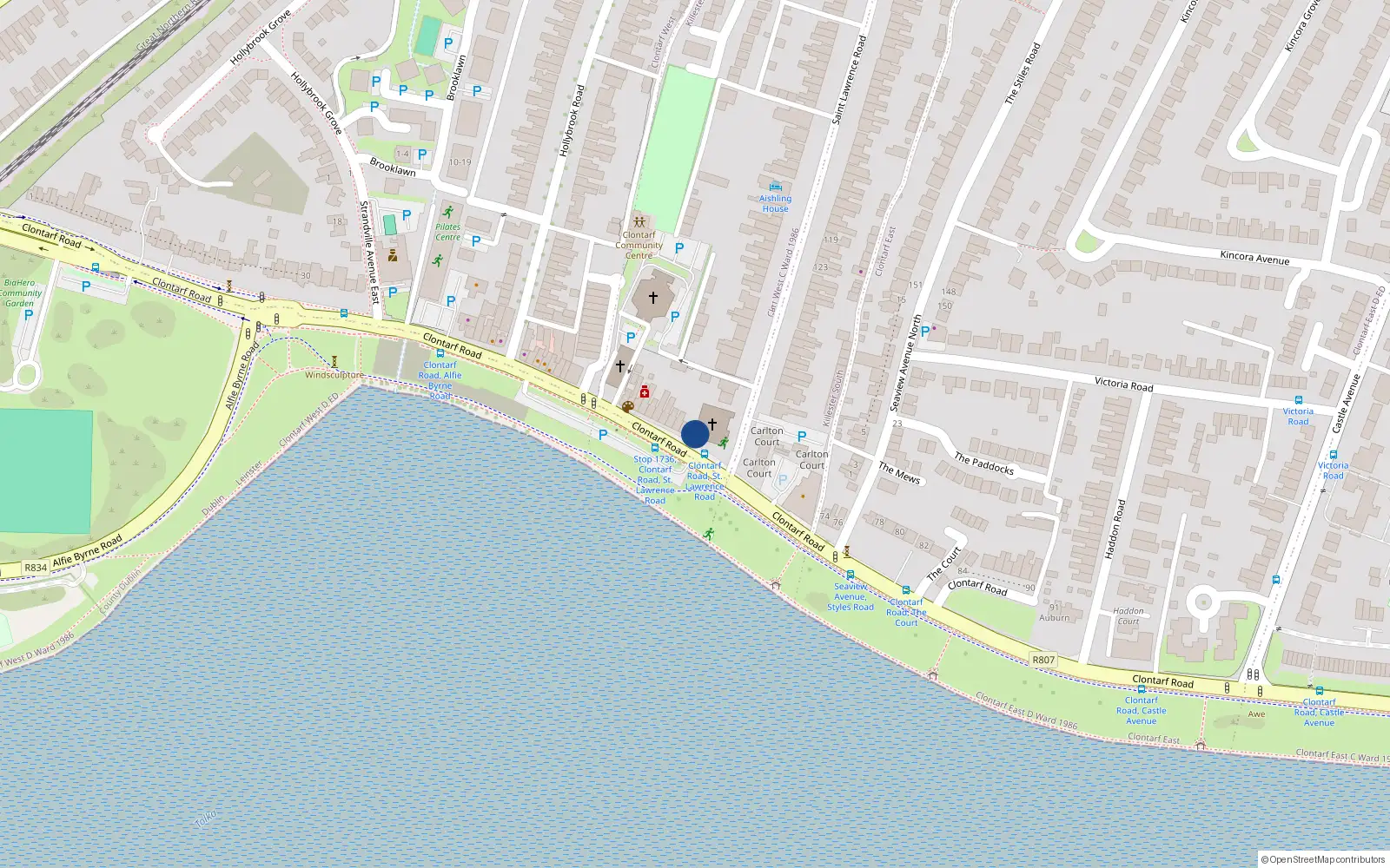 Overhead map showing the location of 70 Clontarf Road, Dublin 3