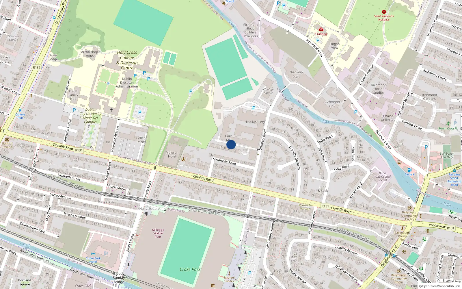 Overhead map showing the location of 70 Corn Mill Row, Cabra - Glasnevin
