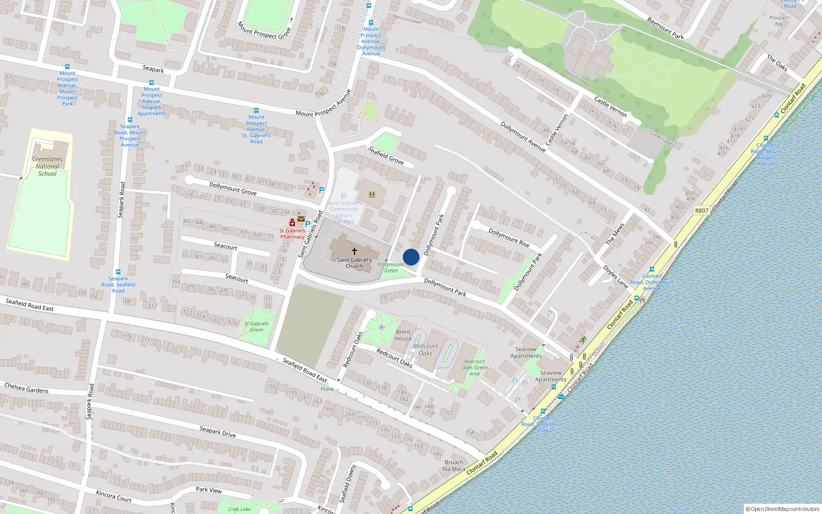 Overhead map showing the location of 70 Dollymount Park, Dublin 3