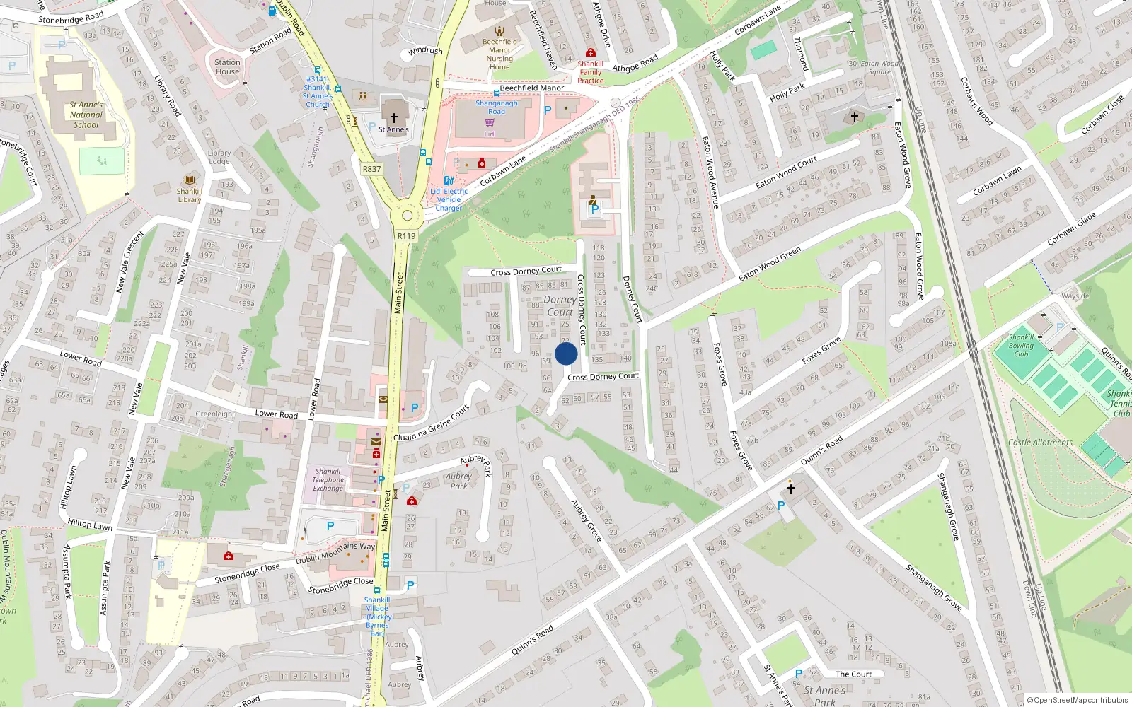Overhead map showing the location of 70 Dorney Court, Dublin