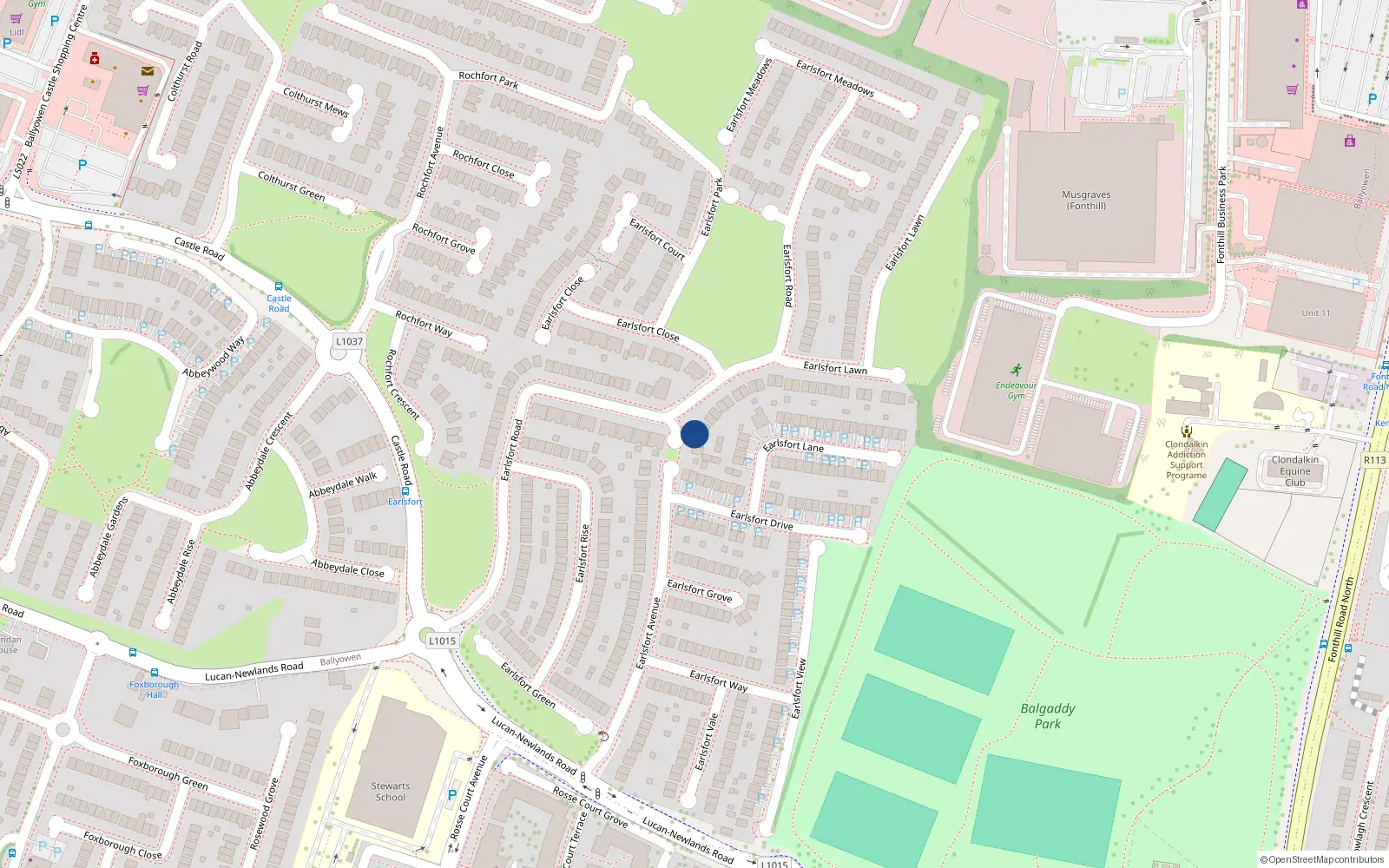 Overhead map showing the location of 70 Earlsfort Road, Lucan