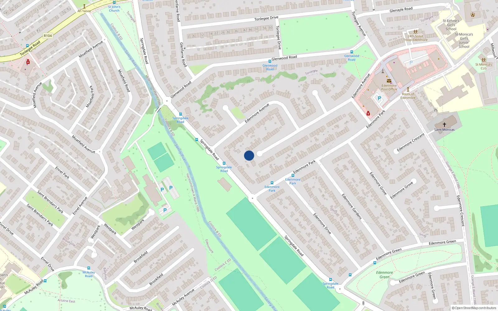 Overhead map showing the location of 70 Edenmore Avenue, Dublin 5