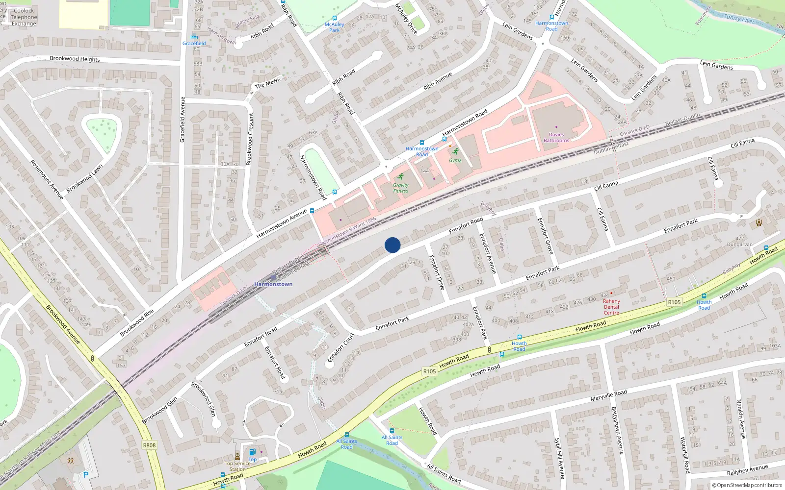 Overhead map showing the location of 70 Ennafort Road, Dublin 5