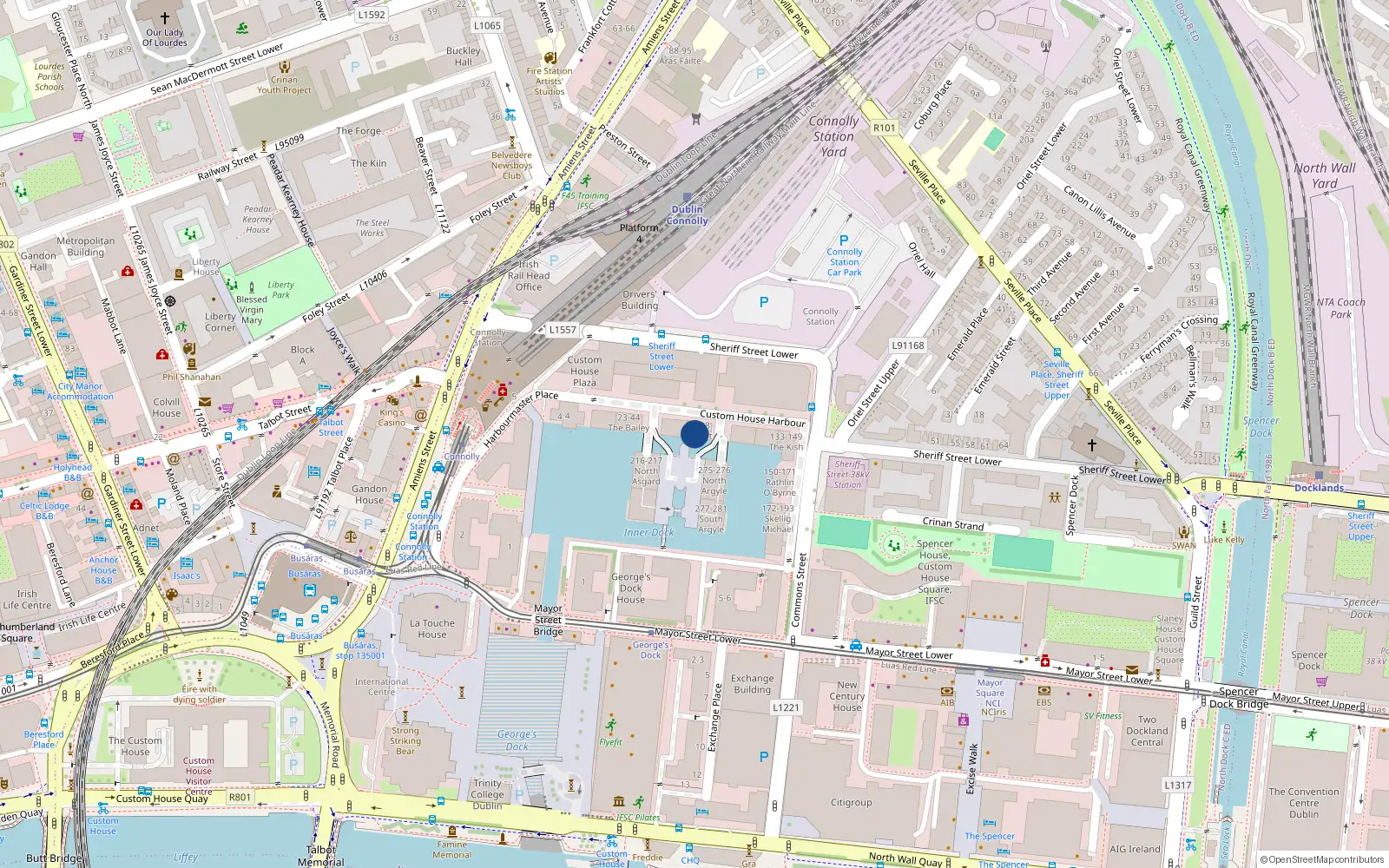 Overhead map showing the location of 70 Fasnet, Custom House Harbour, Dublin 1
