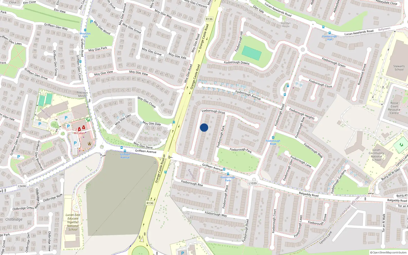 Overhead map showing the location of 70 Foxborough Drive, Lucan