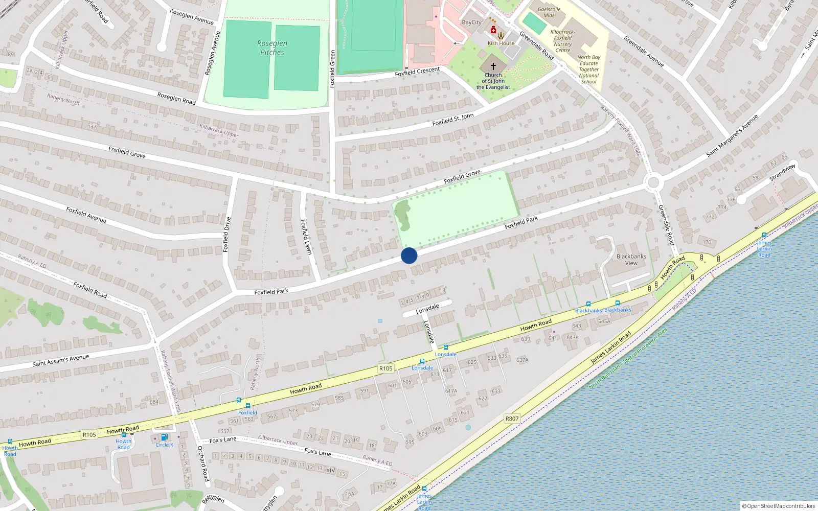 Overhead map showing the location of 70 Foxfield Park, Dublin