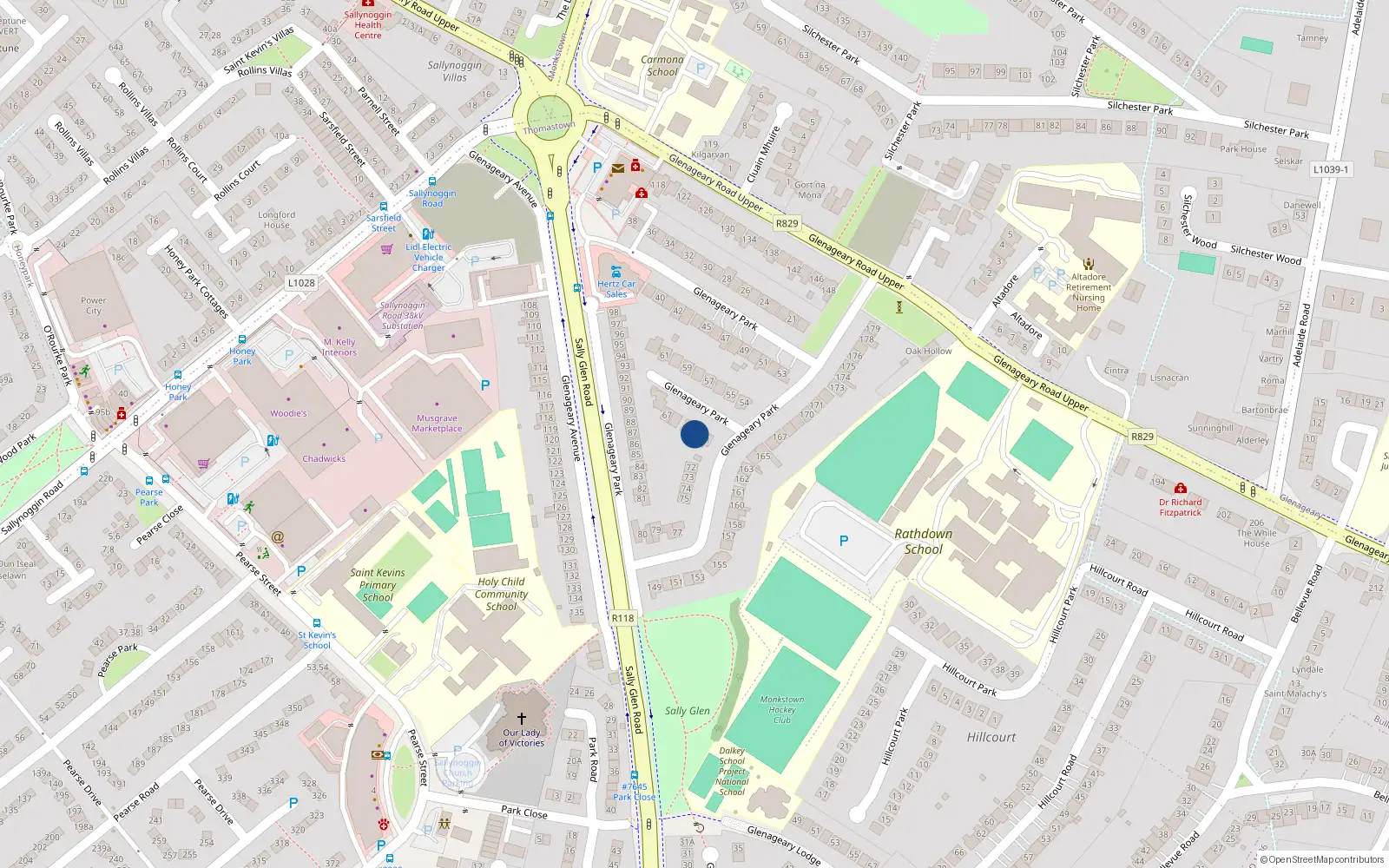 Overhead map showing the location of 70 Glenageary Park, Glenageary, Dublin