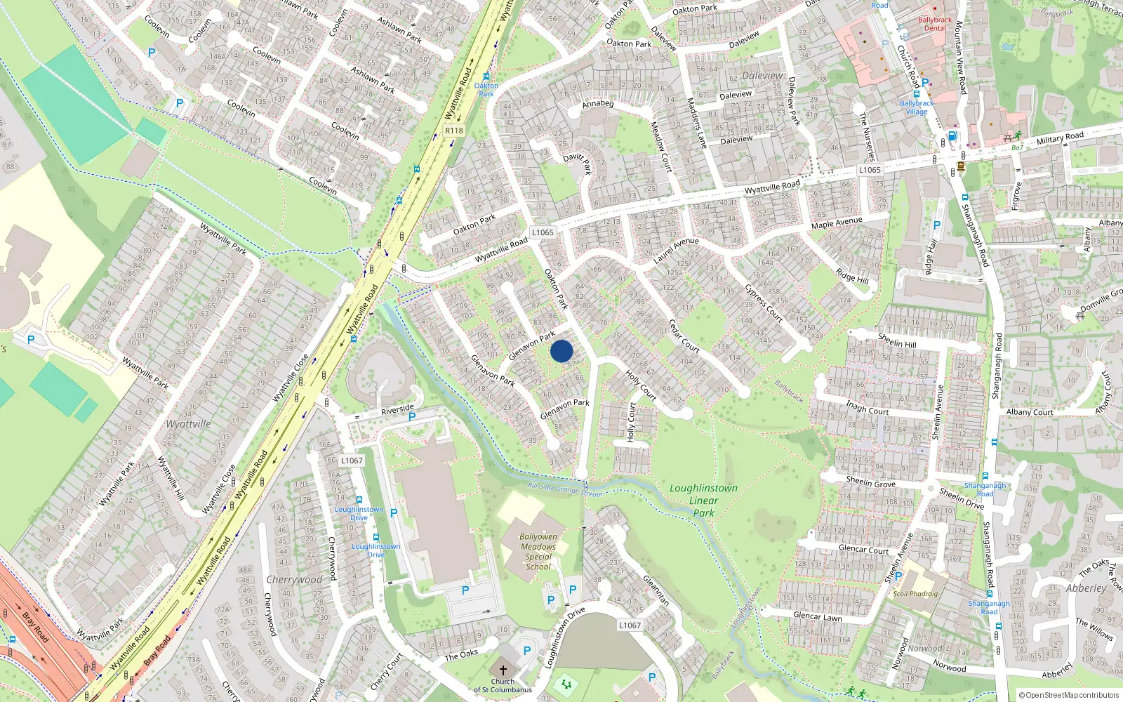 Overhead map showing the location of 70 Glenavon Park, Ballybrack, Co Dublin