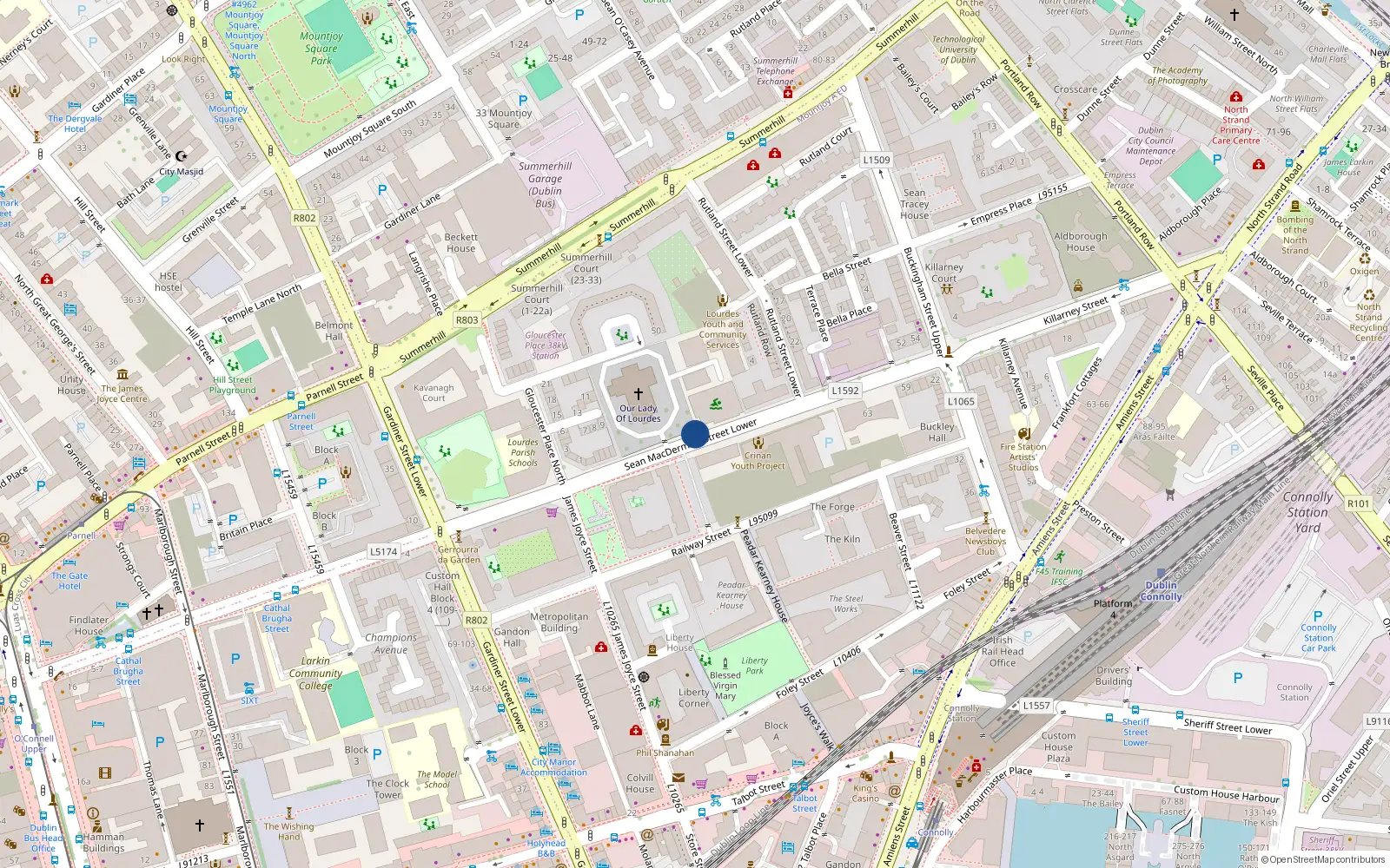 Overhead map showing the location of 70 Glouster Square, Dublin 1, Dublin