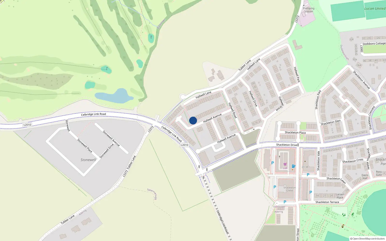 Overhead map showing the location of 70 Hallwell Avenue, Adamstown, Lucan
