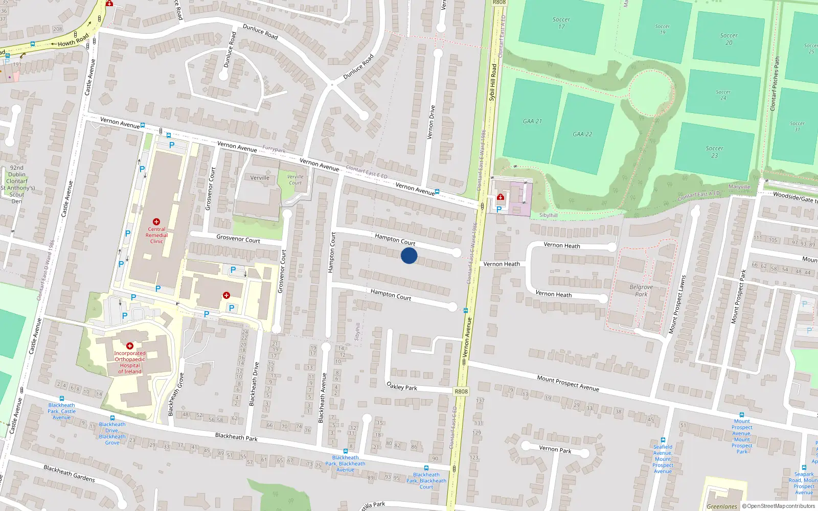 Overhead map showing the location of 70 Hampton Court, Dublin 3