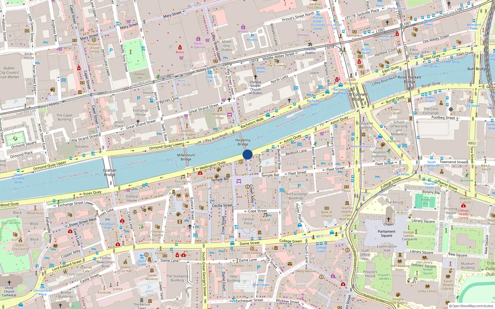 Overhead map showing the location of 70 Ha'penny Bridge, Dublin 1