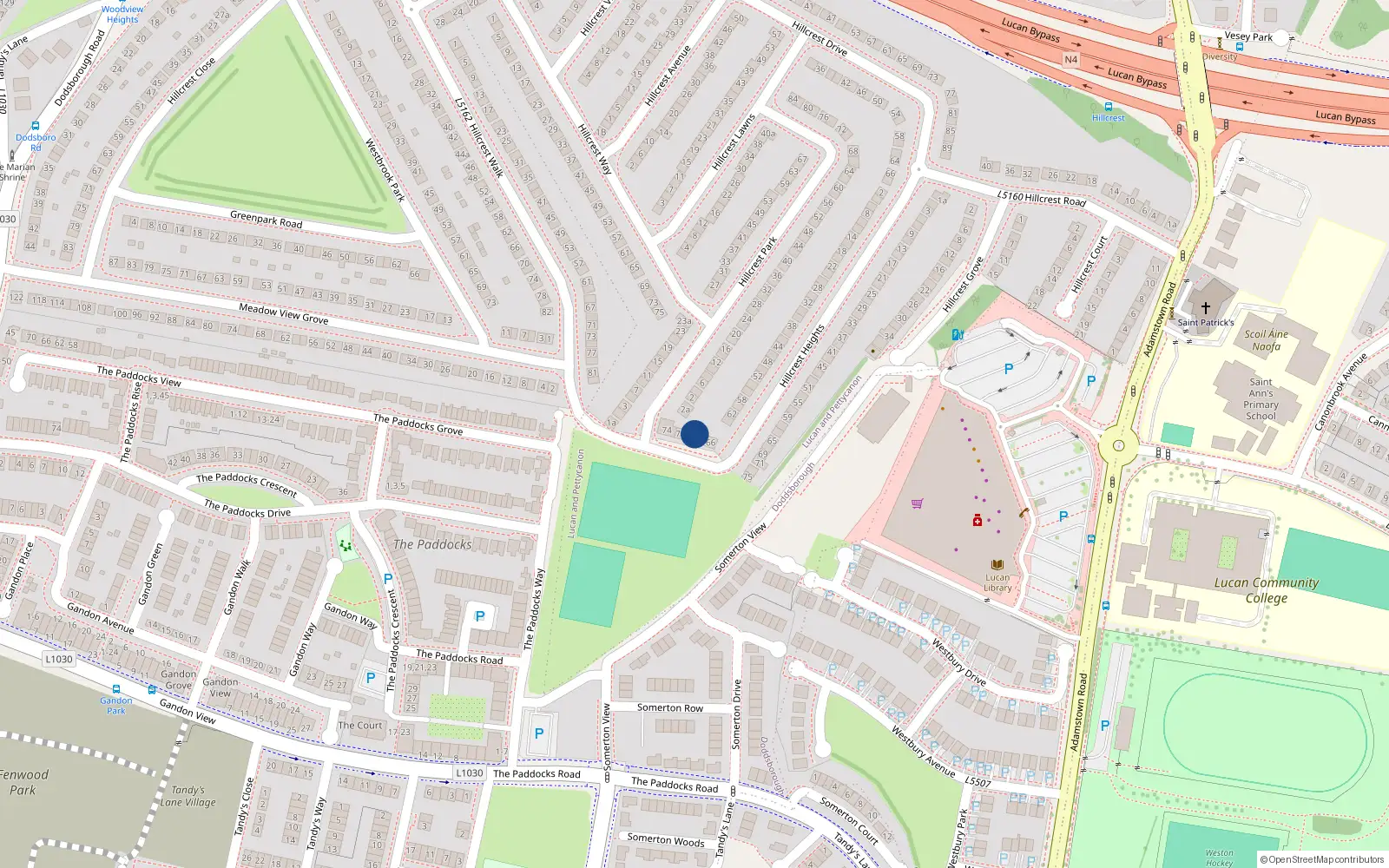 Overhead map showing the location of 70 Hillcrest Heights, Lucan