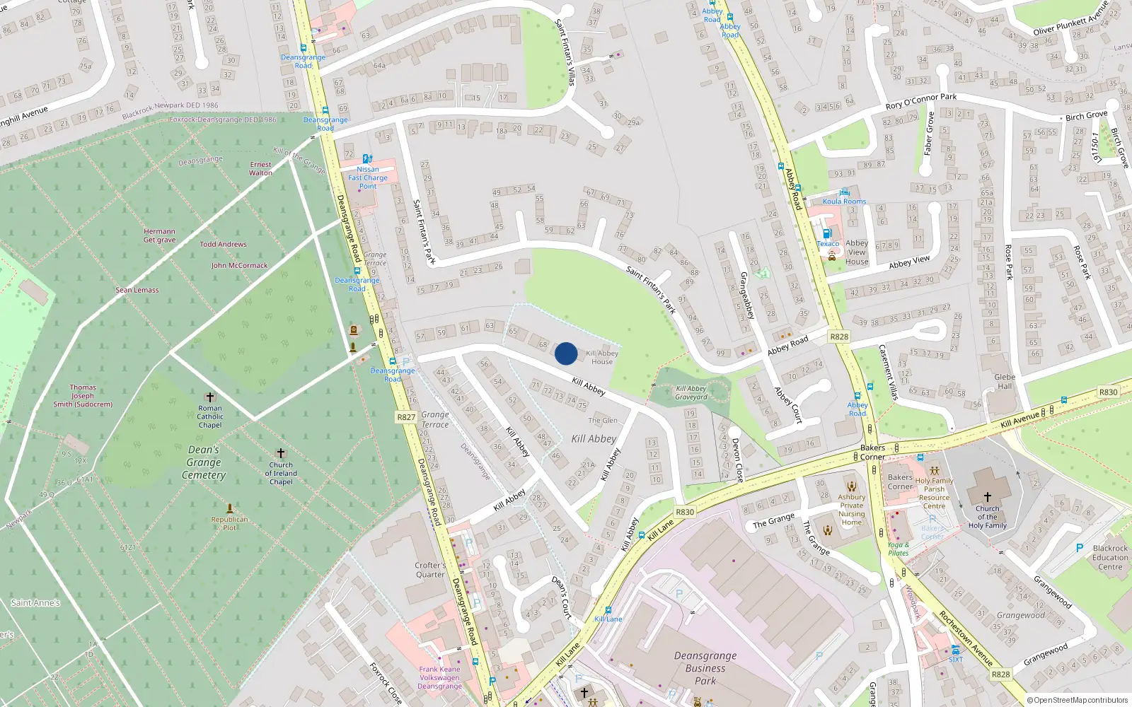 Overhead map showing the location of 70 Kill Abbey, Blackrock