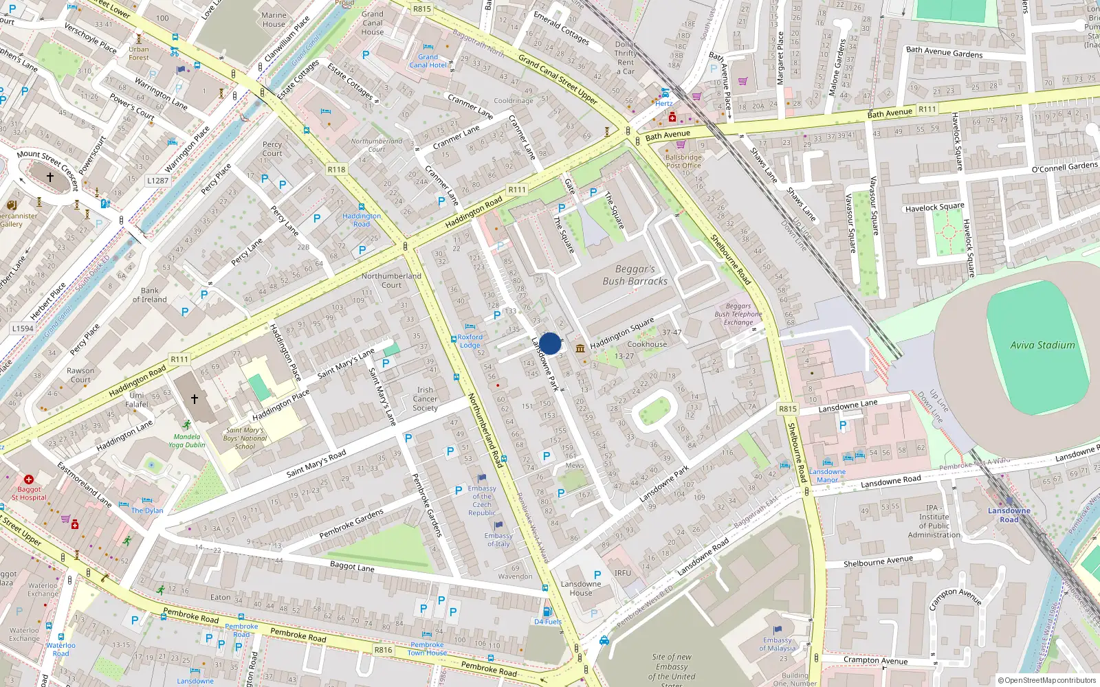 Overhead map showing the location of 70 Lansdowne Park, Dublin