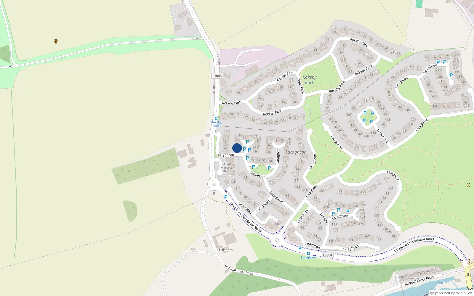 Overhead map showing the location of 70 Laraghcon, Lucan