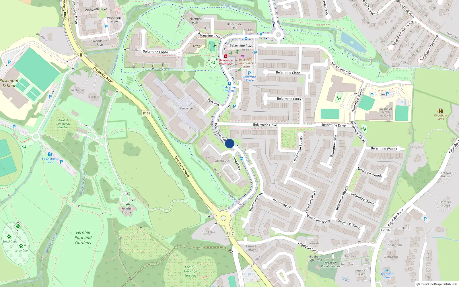 Overhead map showing the location of 70 Littlewood, Belarmine Avenue, Stepaside