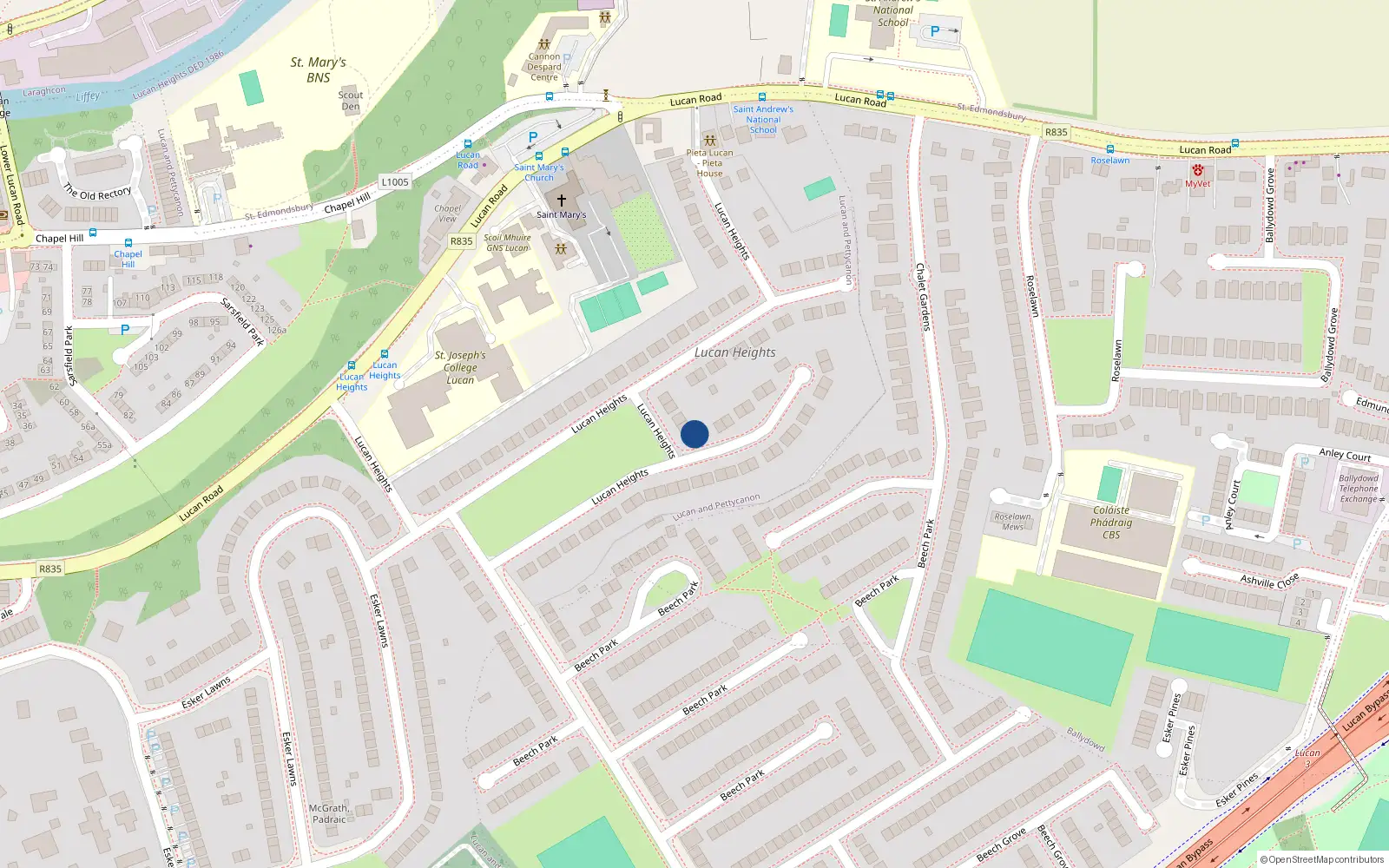 Overhead map showing the location of 70 Lucan Heights, Lucan