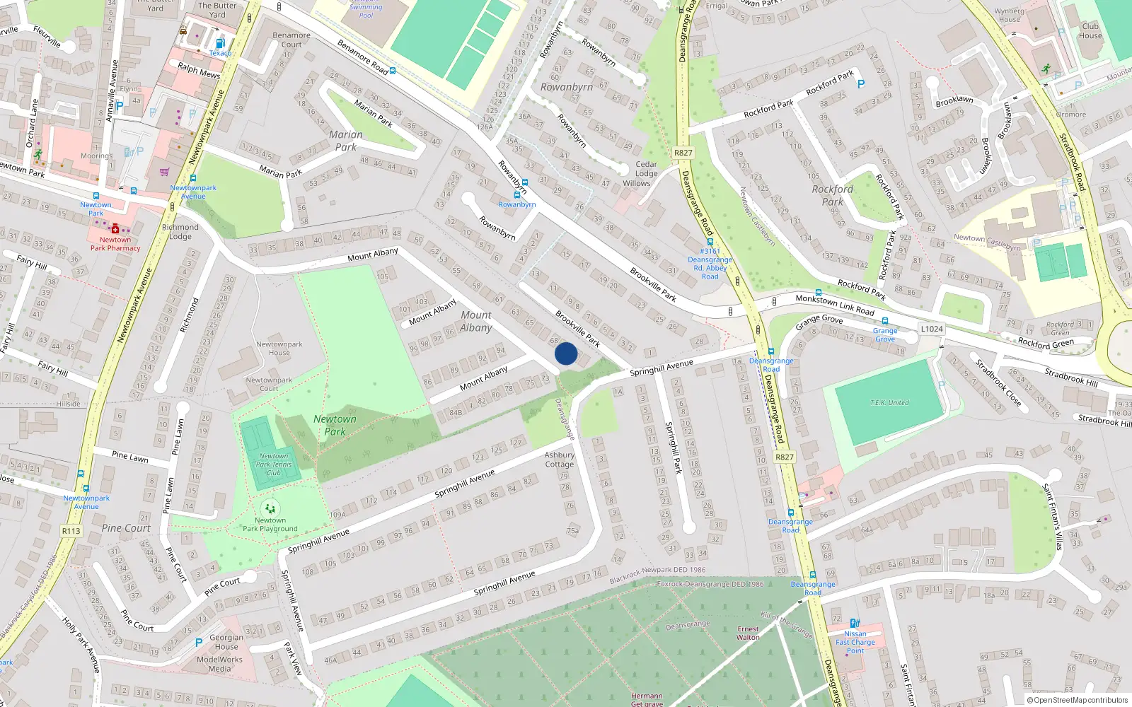 Overhead map showing the location of 70 Mount Albany, Blackrock, Dublin