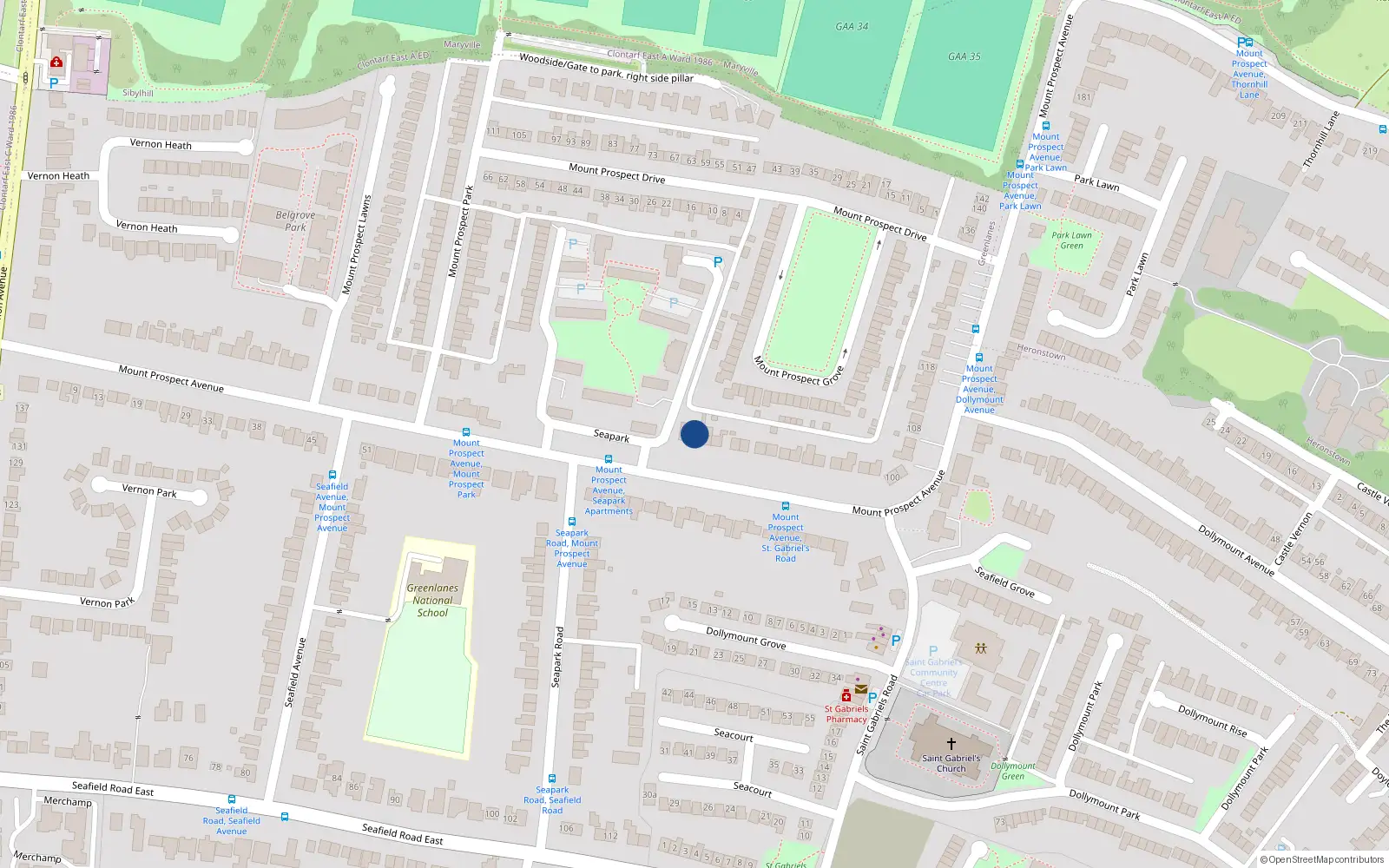 Overhead map showing the location of 70 Mount Prospect Avenue, Dublin 3