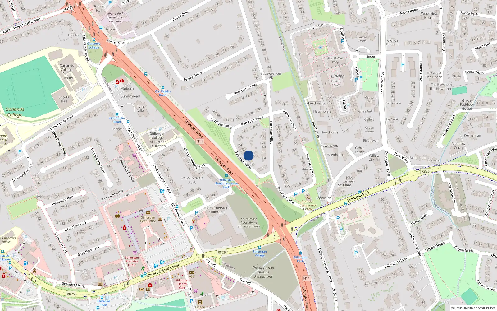 Overhead map showing the location of 70 Patrician Villas, Dublin