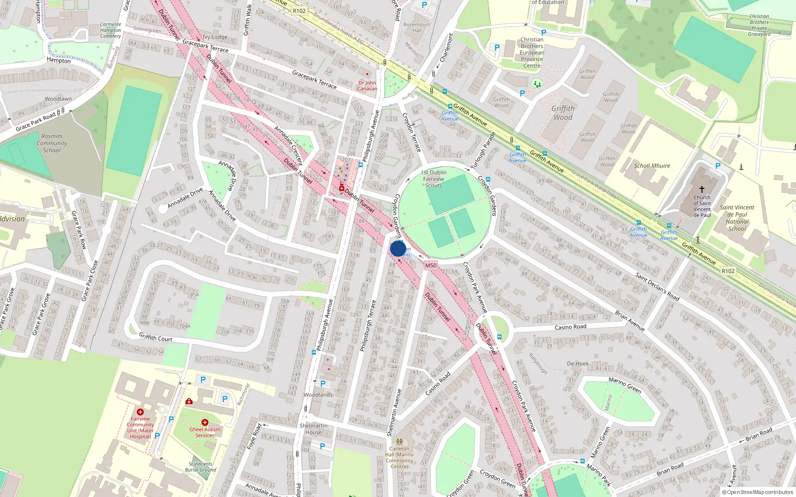Overhead map showing the location of 70 Philipsburgh Terrace, Dublin 3