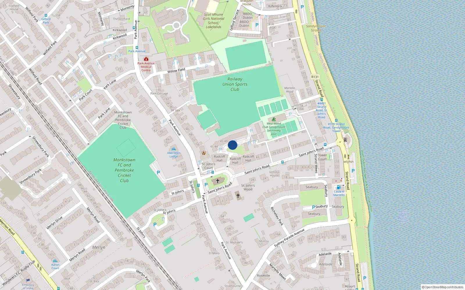 Overhead map showing the location of 70 Radcliff Hall, Sandymount