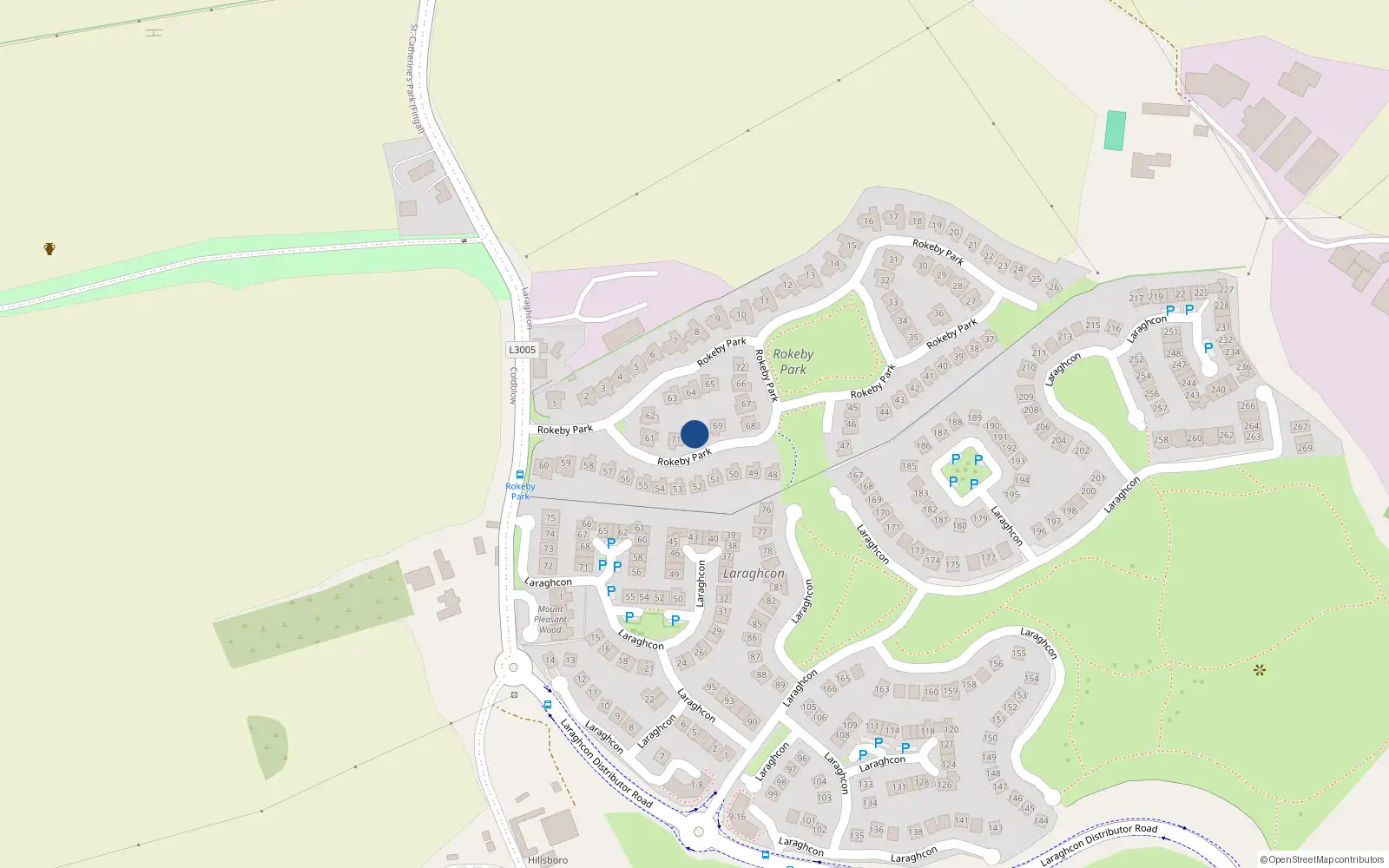 Overhead map showing the location of 70 Rokeby Park, Lucan