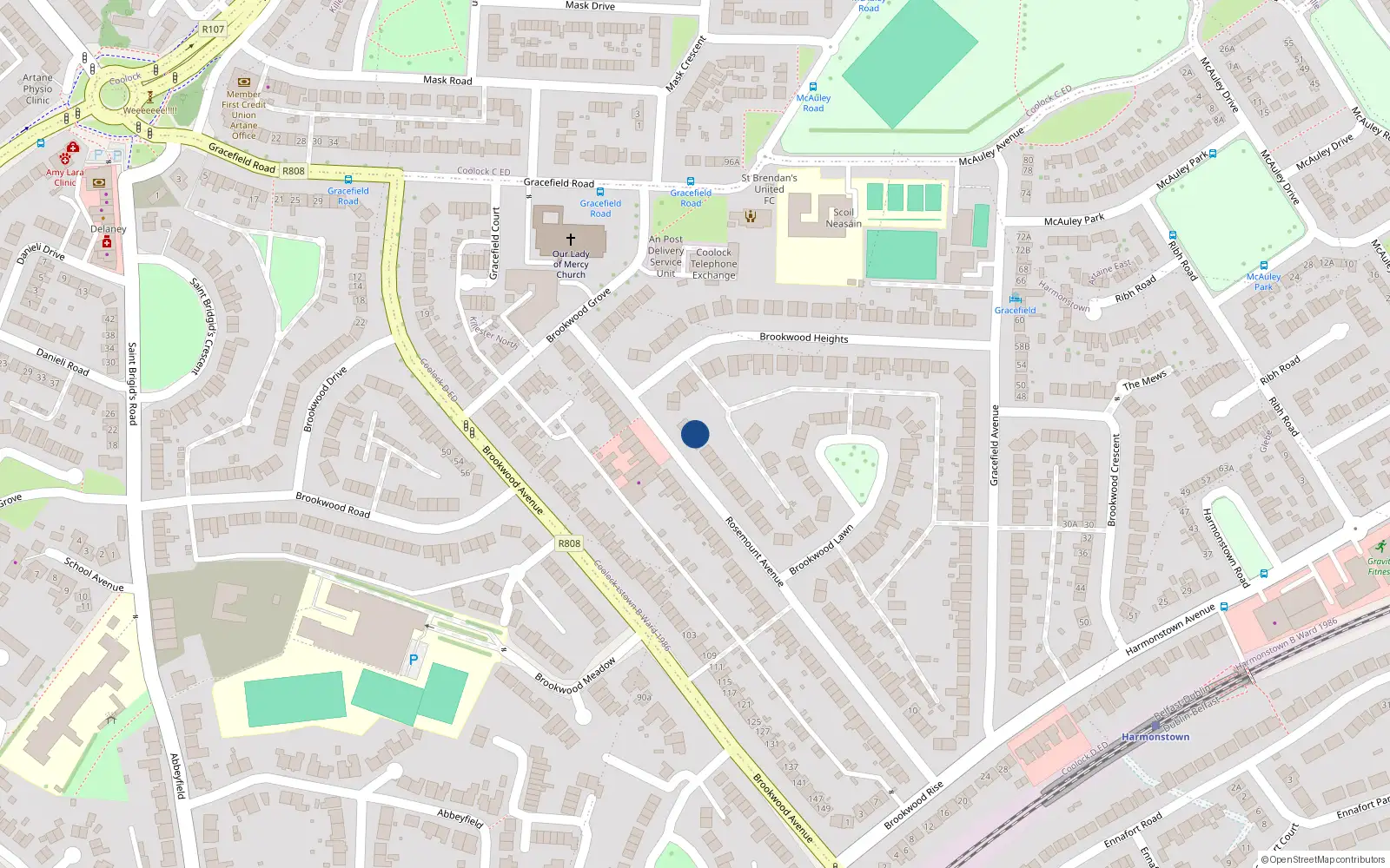 Overhead map showing the location of 70 Rosemount Avenue, Dublin 5