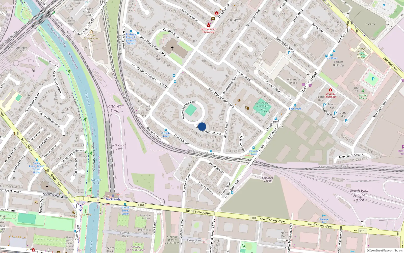 Overhead map showing the location of 70 Russell Avenue East, Dublin 3