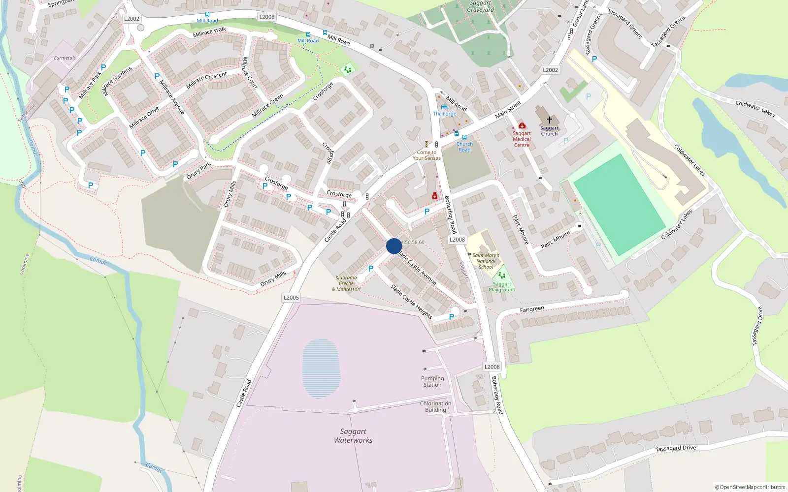 Overhead map showing the location of 70 Slade Castle Avenue, Saggart