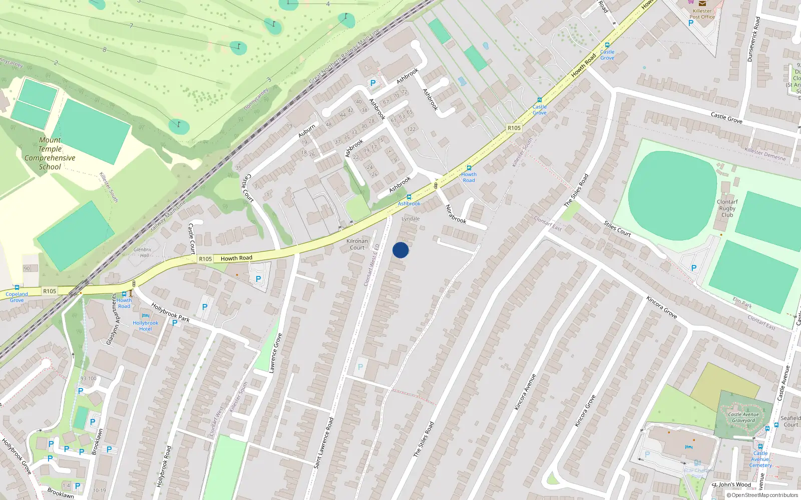 Overhead map showing the location of 70 St. Lawrence Road, Clontarf
