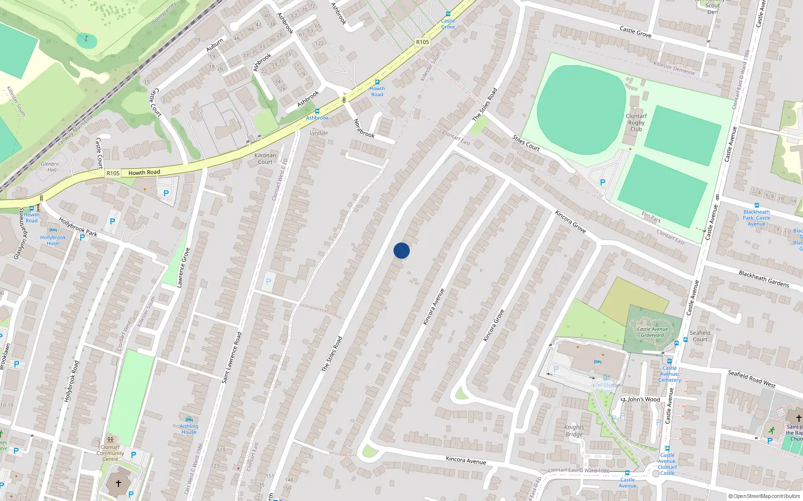 Overhead map showing the location of 70 Stiles Road, Clontarf, Dublin 3