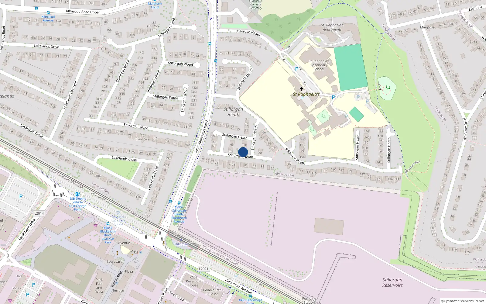 Overhead map showing the location of 70 Stillorgan Heath, Dublin