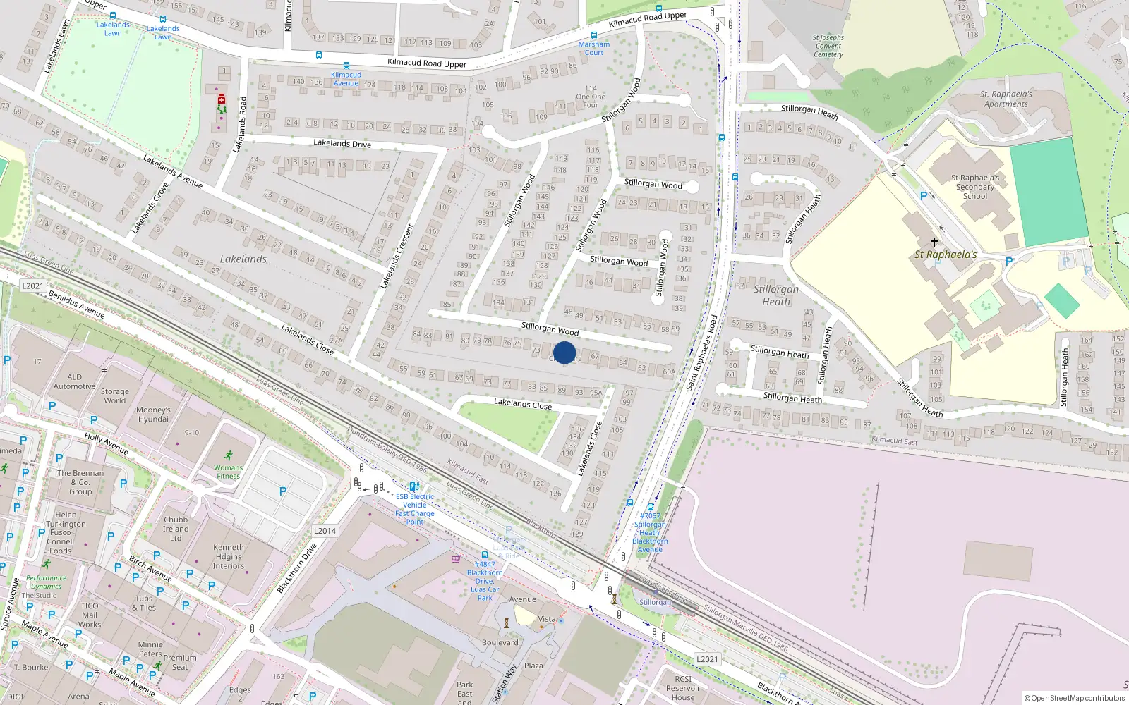 Overhead map showing the location of 70 Stillorgan Wood, Dublin