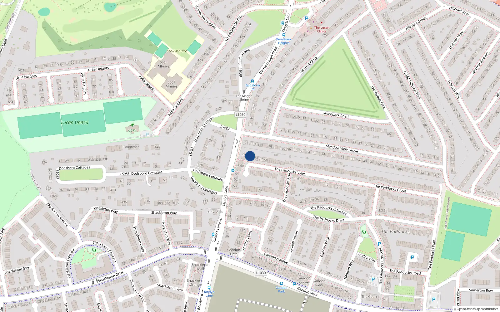 Overhead map showing the location of 70 the Paddocks View, Adamstown, Lucan